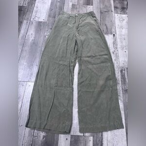 Zara Women's Full Length Wide-Leg Pants Olive Green High Rise Lightweight Medium